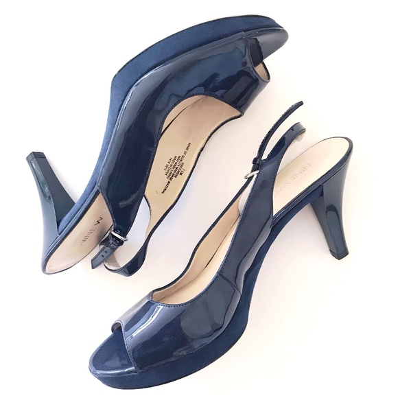 navy blue open toe pumps
